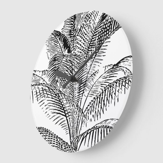 Palm Tree Leaves Black & White Abstract Pattern Grote Klok (Hoek)
