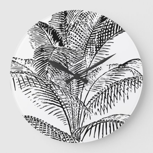 Palm Tree Leaves Black & White Abstract Pattern Grote Klok (Voorkant)