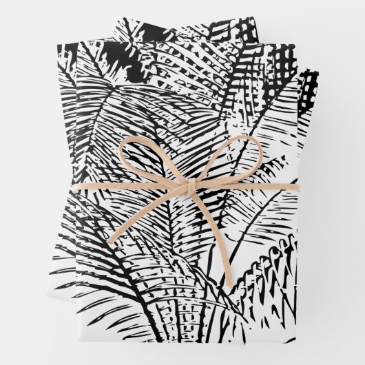 Palm Tree Leaves Black & White Abstract Pattern Inpakpapier Vel (In situ)