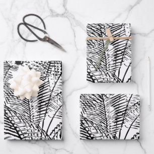 Palm Tree Leaves Black & White Abstract Pattern Inpakpapier Vel