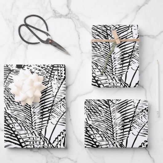 Palm Tree Leaves Black & White Abstract Pattern Inpakpapier Vel (Voorkant)