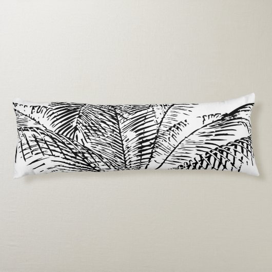 Palm Tree Leaves Black & White Abstract Pattern Lichaamskussen (Achterkant)