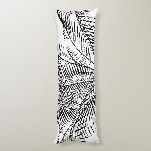 Palm Tree Leaves Black & White Abstract Pattern Lichaamskussen (Achterkant (Verticaal))
