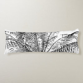 Palm Tree Leaves Black & White Abstract Pattern Lichaamskussen