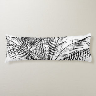 Palm Tree Leaves Black & White Abstract Pattern Lichaamskussen