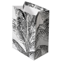 Palm Tree Leaves Black & White Abstract Pattern Medium Cadeauzakje