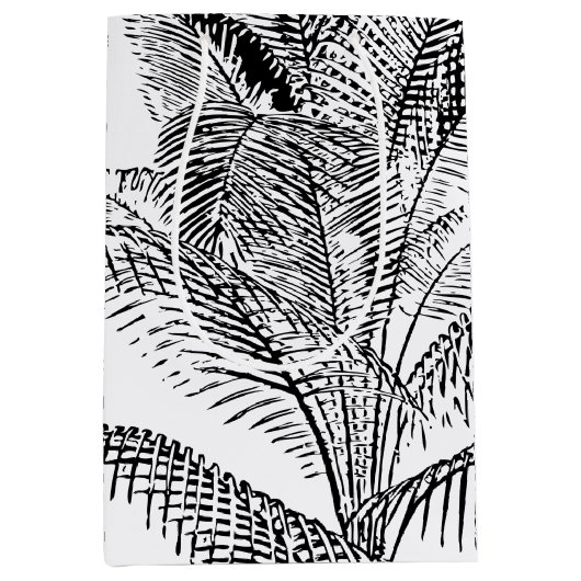 Palm Tree Leaves Black & White Abstract Pattern Medium Cadeauzakje (Voorkant)