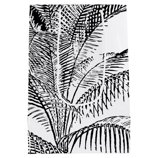 Palm Tree Leaves Black & White Abstract Pattern Medium Cadeauzakje (Achterkant)