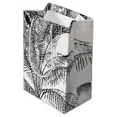 Palm Tree Leaves Black & White Abstract Pattern Medium Cadeauzakje (Achterkant Gekanteld)