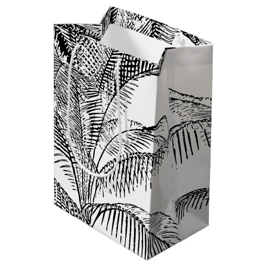 Palm Tree Leaves Black & White Abstract Pattern Medium Cadeauzakje (Achterkant Gekanteld)