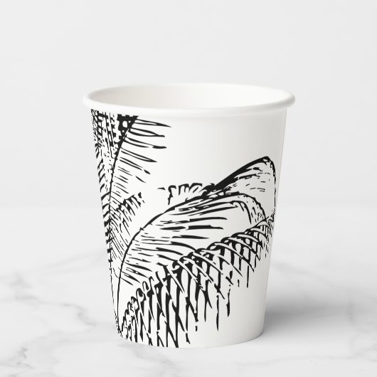 Palm Tree Leaves Black & White Abstract Pattern Papieren Bekers (Achterkant)