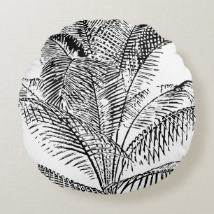 Palm Tree Leaves Black & White Abstract Pattern Rond Kussen