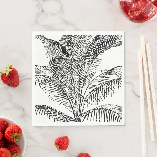 Palm Tree Leaves Black & White Abstract Pattern Servet (Insitu)