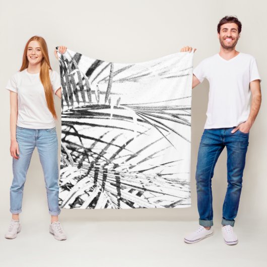 Palm Tree Leaves Minimalism Sketch Fleece Deken (In situ)