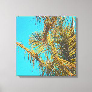 Palm Tree Leaves Turquoise Sky Canvas Afdruk