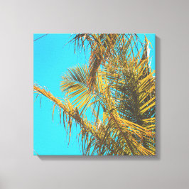 Palm Tree Leaves Turquoise Sky Canvas Afdruk