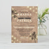 Palm Tree  Lights Strand bruiloft uitnodigingen (Staand voorkant)
