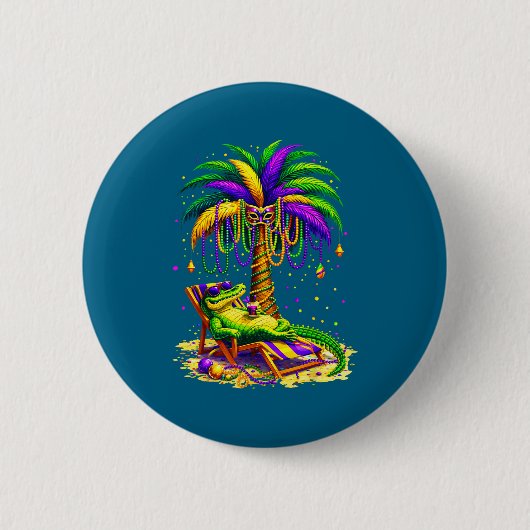 Palm Tree Mardi Gras Hawaiian Trocal Louisiana All Ronde Button 5,7 Cm (Voorkant)