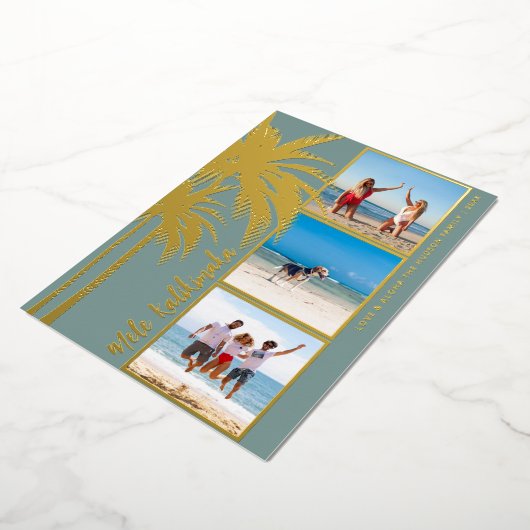 Palm Tree Mele Kalikimaka kerstfoto Gold Folie Feestdagenkaart (Gedraaid)