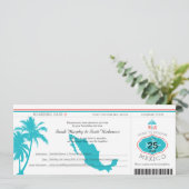 Palm Tree Mexico Boarding Pass Wedding Kaart (Staand voorkant)