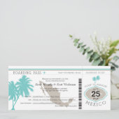 Palm Tree Mexico Boarding Pass Wedding Kaart (Staand voorkant)
