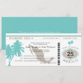 Palm Tree Mexico Boarding Pass Wedding Kaart (Voorkant / Achterkant)