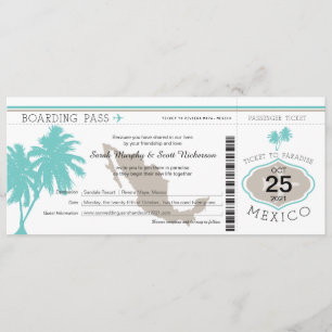 Palm Tree Mexico Boarding Pass Wedding Kaart