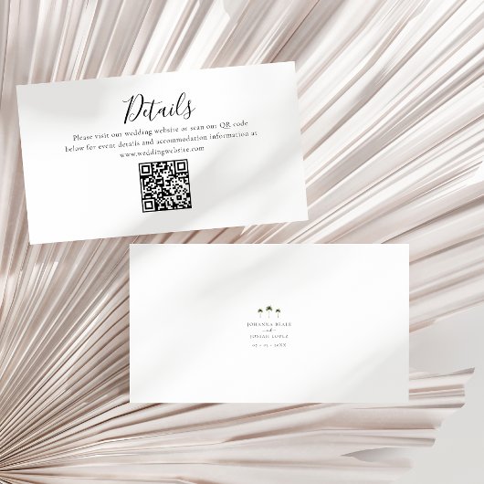Palm Tree Minimal Script Details QR Code Wedding Informatiekaartje