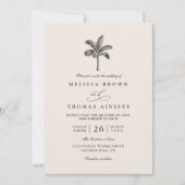 Palm Tree Minimalist Destination QR Code Wedding Kaart (Voorkant)
