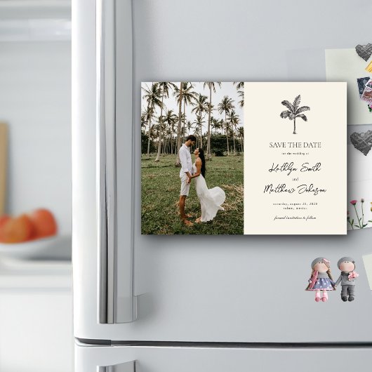 Palm Tree minimalistische bestemming Sla de datum  Magnetische Uitnodiging