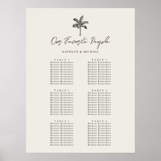 Palm Tree minimalistische bruiloft 6 tafel zitgraf Poster (Voorkant)