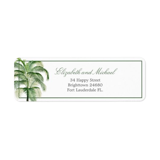 Palm Tree Modern Elegant Green Etiket (Voorkant)