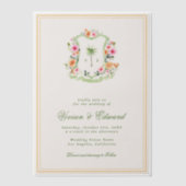 Palm Tree Monogram Crest Vellum Beach Wedding Vellum Uitnodigingen (Voorkant)