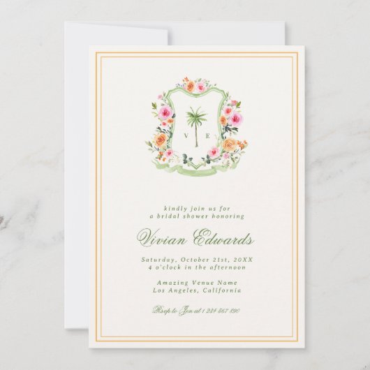 Palm Tree Monogram Tropical Beach Vrijgezellenfees Kaart (Voorkant)