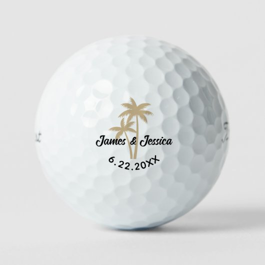 Palm Tree Naam en Datum Sjabloon Bruiloft Favor Golfballen (Voorkant)