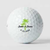 Palm Tree Naam en Datum Sjabloon Bruiloft Favor Golfballen (Voorkant)