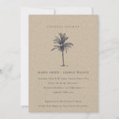 Palm Tree Navy Kraft Couples Shower Invite Bedankkaart (Voorkant)