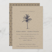 Palm Tree Navy Kraft Couples Shower Invite Bedankkaart (Voorkant / Achterkant)