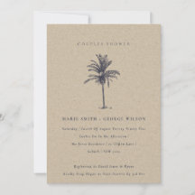 Palm Tree Navy Kraft Couples Shower Invite