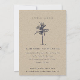 Palm Tree Navy Kraft Couples Shower Invite Bedankkaart