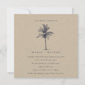 Palm Tree Navy Kraft Couples Shower Invite Bedankkaart (Voorkant)