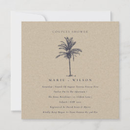 Palm Tree Navy Kraft Couples Shower Invite Bedankkaart