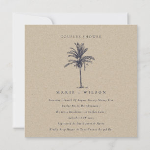 Palm Tree Navy Kraft Couples Shower Invite Bedankkaart