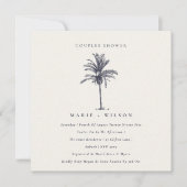 Palm Tree Navy Kraft Couples Shower Invite Bedankkaart (Voorkant)