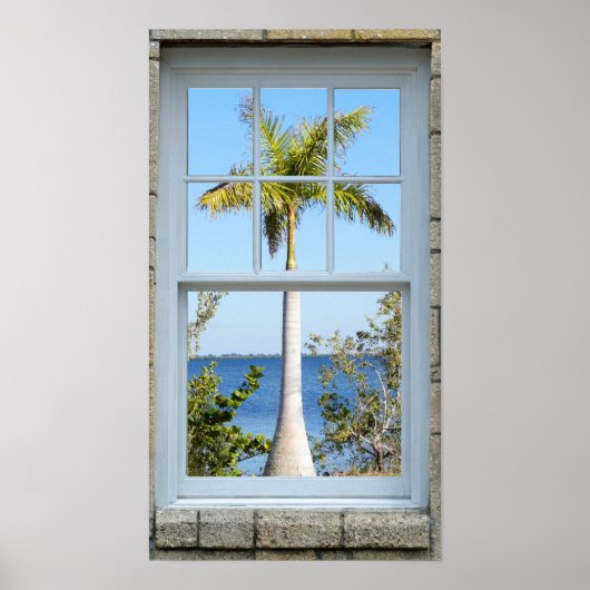 Palm tree oceaan venster uitzicht Poster (Voorkant)