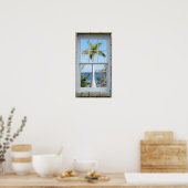 Palm tree oceaan venster uitzicht Poster (Keuken)
