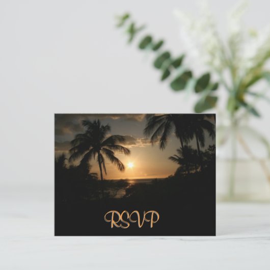 Palm Tree Ocean Sunset RSVP Uitnodiging Briefkaart (Staand voorkant)