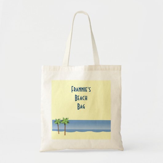 Palm Tree Ocean Waves Beach Scene Custom Name Tote Bag (Voorkant)