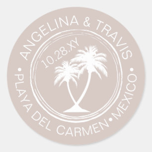 Palm Tree paspoort stempel strand trouwdatum Ronde Sticker