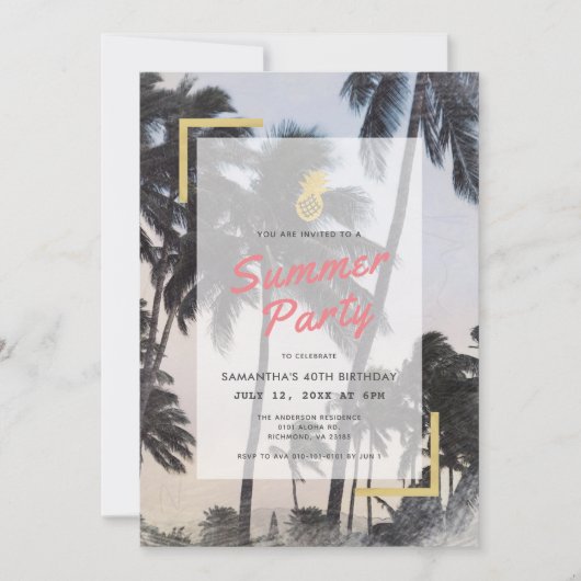 Palm Tree & Pineapple Summer Party Verjaardag voor Kaart (Voorkant)